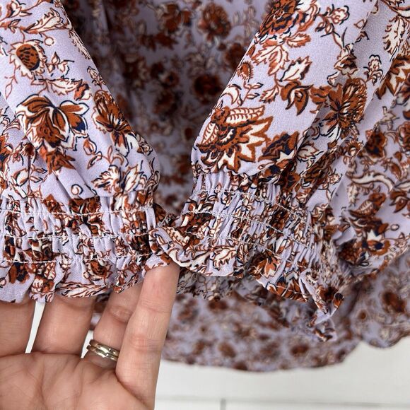Jones & Co. Plus Sz 2X Blouse Top Lavender Floral Peasant Tie V-neck 3/4 Sleeve - Picture 4 of 10